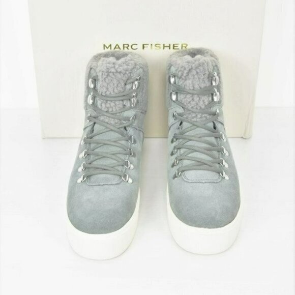 Marc Fisher Women Black Leather Sherpa Casual | Mercari NWT MARC FISHER Suede Leather Faux Fur Trim Cozy Hiker Booties